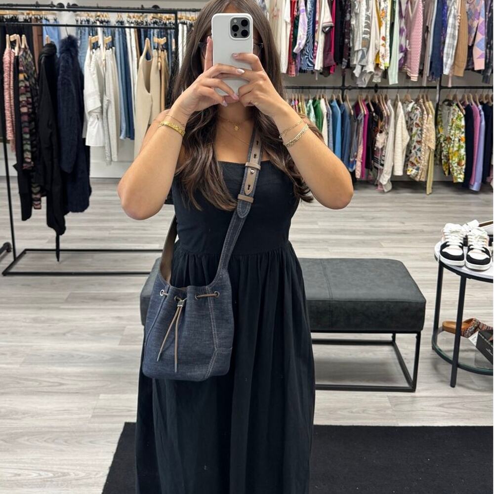 Brunello Cucinelli Small Duo Denim Bucket Bag Brown Leather Monili Crossbody BC